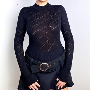 Free People Black Long Sleeve Bodysuit
